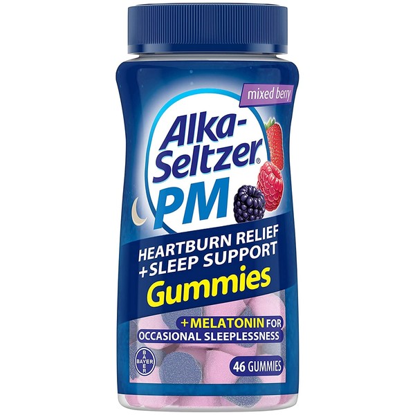 Alka Seltzer PM Heartburn Relief + Sleep Support, Mixed Berry Gummies, 46 Count (Pack of 2)