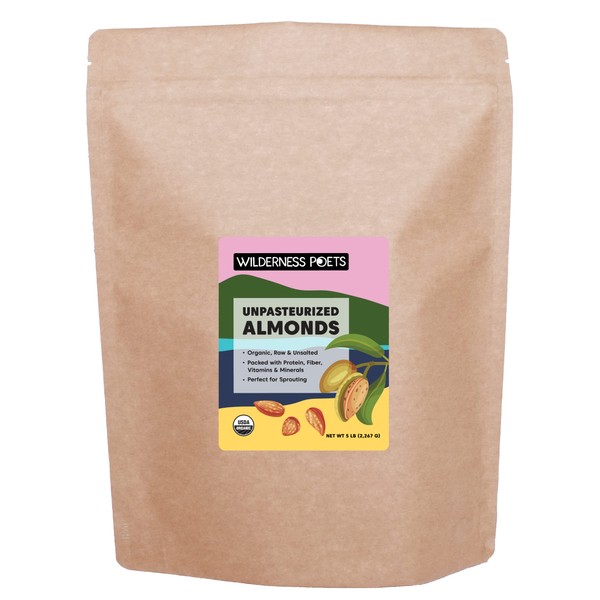 Wilderness Poets Unpasteurized Almonds - Raw Organic Almonds - Bulk Almonds, 5 lb (80 oz)
