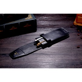 Cronus & Rhea - Leather Pencil Case (Basilisk) - Pencil Case Pen Holder Pencil Case Pen Roll - With Gift Box - Women Men, black, pencil case