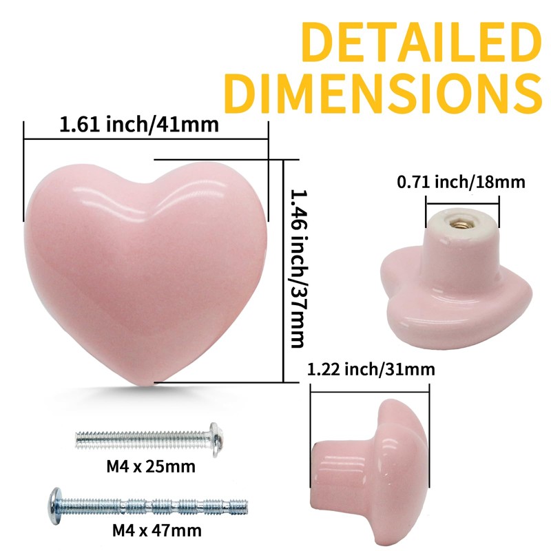Cionyce 12 Pcs Ceramic Cabinet Knobs Heart Shape Cabinet Pulls