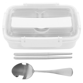 Lunch Box 4 Compartments 304 Stainless Steel Tableware Portable Lunch Containers for School Office White