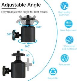 Danoib 2 Pack Mini Ball Head, Tripod Head with 1/4" hot Shoe, 360° Rotatable Ball Head Camera Mount Adapter, Max Load 10lbs with Tripods, Light Bracket, SLR Cameras