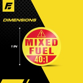 Mixed Fuel 40:1 Sticker, Gas Oil Mix Labels for Outdoor Fuel Power Equipment (2 Cycle) - Weather Proof, Extreme Stick, Commercial Grade Labels by Fuel Stickers - USA Made (1" Round), 4 Labels
