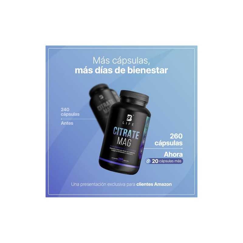 B Life Citrato de Magnesio con Vitamina C 260 cápsulas