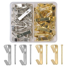 Pack of 80 Picture Hangers with Nails, Robust Picture Hooks Picture Hanger Set with Storage Box, Photo Frame Hooks for Hanging Photo Frames, Mirrors, Clothes (20 Sets of Gold and Silver)