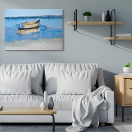 Stupell Industries Row Boat on Blue Coastal Shore Beach Landscape