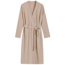 Latuza Women's Petite Length Robe Lightweight Waffle Knit Bathrobe M Apricot