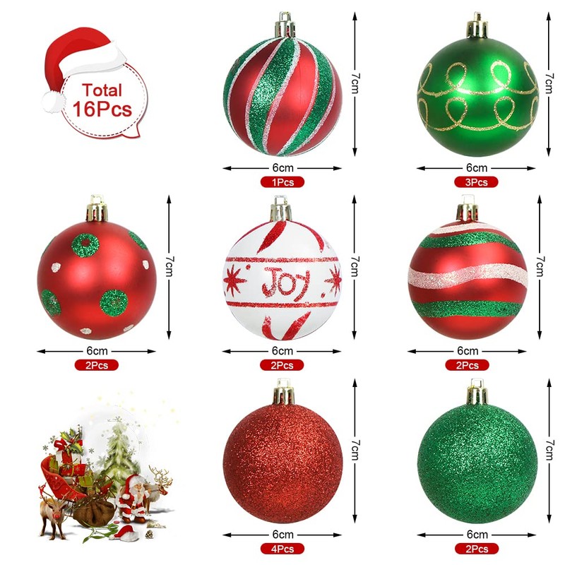 Meleager 6 cm Christmas Tree Baubles Red Green White 16