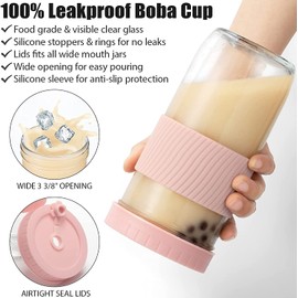 Duffy Reusable Boba Water Cup Set, 730ml, Wide Mouth, Leakproof, Large Capacity, Storage Bottle Set for Drinking Cold Smoothie Cups, Ice Cream, Office, Home, 680ml