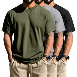 Neer 3 Pack Men's Big and Tall T-Shirts Cotton Short Sleeve Crewneck Plus Size Tee Shirts Hipster Longline Tops(Army Green, Light Grey, Black,3X-Large)