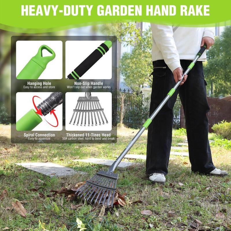 WORKPRO Heavy Duty Leaf Rakes 35-72" Adjustable Handle Metal Garden