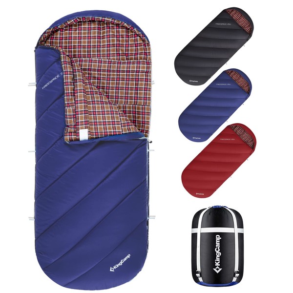 KingCamp Sleeping Bag for Camping Adult Cotton Flannel Sleeping Bag for Spring Summer Autumn 3 Seasons Large Wide Sleeping Bag for Hiking Backpacking Truck, Tent, Or Sleeping Pad