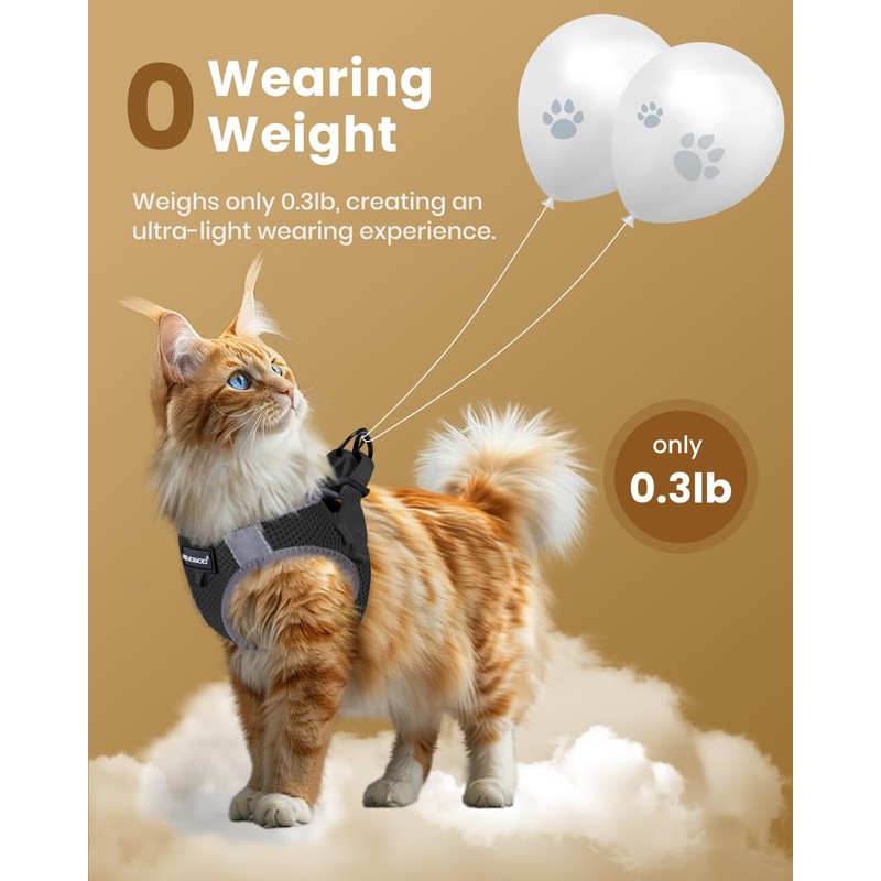 FAYOGOO Cat Harness and Lead Set, Walking Escape Proof, Adjustable