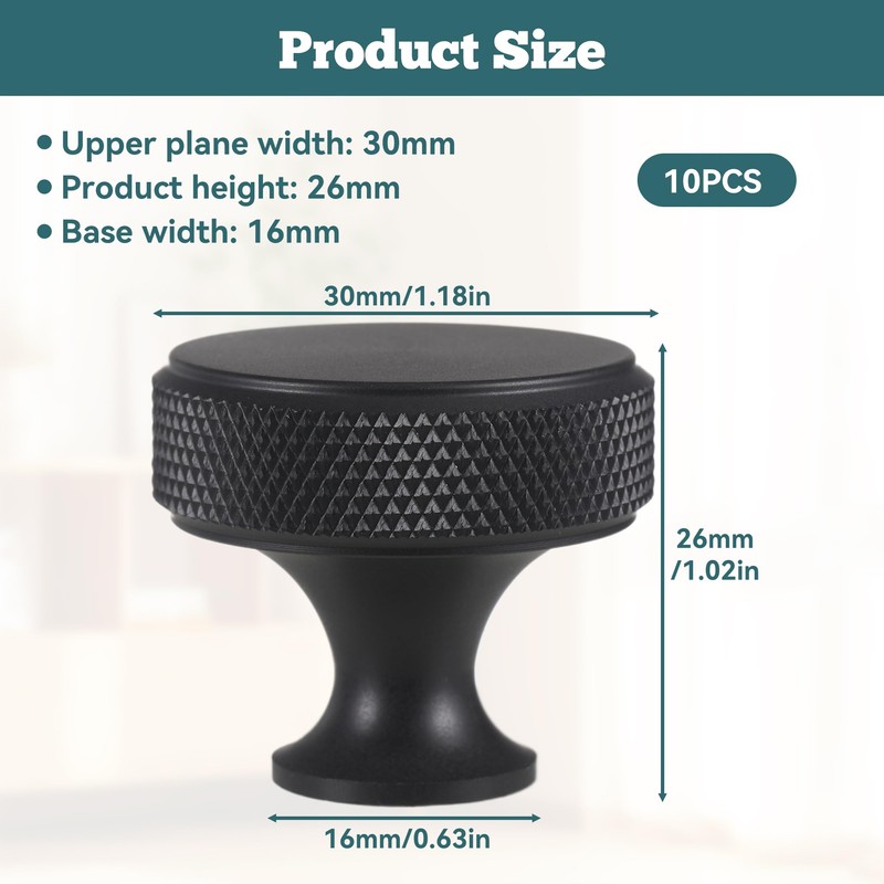 sdhiiolp 10 Pcs Cabinet Knobs Matte Black Metal Round Knurled