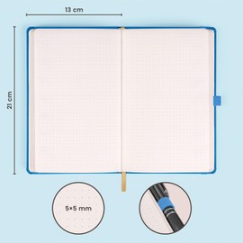 NOTIQUE Dotted Hardback Notebook, Notebook, Journal, Diary with Elastic Band and Pen Holder, 13 x 21 cm, 192 Pages (Blue, Polka Dots)