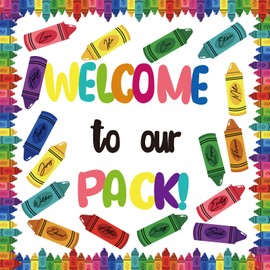 YQUQWN 65 PCS Back to School Classroom Bulletin Board Decorations Set, Welcome to Our Pack Crayon Theme Name Tags with Border, Preschool Classroom Decor for School Wall Cutouts Party Supplies