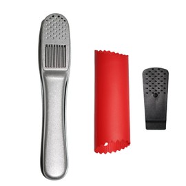 QPQ 2-in-1 Professional Garlic Press, Aluminum Kitchen Tool with Built-in Cleaner, Manual Crusher and Mincer for Unpeeled Garlic Cloves