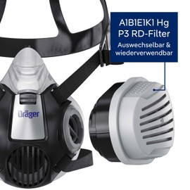 Dräger X-plore 3300 Chemical Worker Set Respirator Mask with A1B1E1K1 Hg P3 Combination Filter - Half Mask for Chemical Work, Reliable Protection Against Vapours, Gases and Fine Dust, Size L