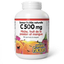 Natural Factors C 500 mg 100% Natural Fruit Chew 500 mg 90 Chewable Wafers Peach, Passionfruit and Mango