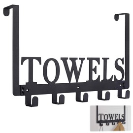 TANGHSE Removable Over The Door Hook, Without Drilling Stainless Steel Over Door Coat Hanger for Hanging, Clothes, Hats, Towels, Bedrooms Robes with 5 Hooks Black Over Door Hooks Hanger