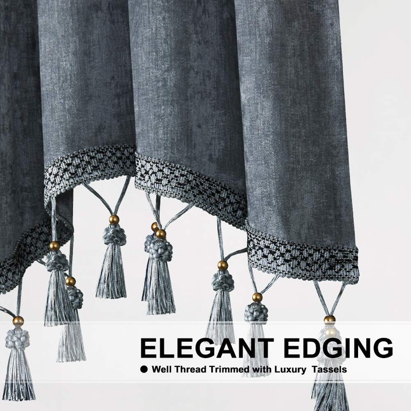 ELKCA Double-Sided Chenille Window Curtains Tier for Kitchen Grey Scalloped