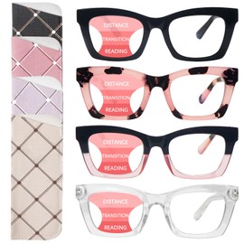 SIGVAN 4 Pack Progressive Multifocus Reading Glasses for Women Men Blue Light Blocking Spring Hinge Oprah Style Readers (4 Mix, 3.0)