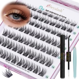 Obeyalash Eyelashes Individual Kit Cluster Lashes with Bond and Seal Glue Tweezers D Curl 8-14mm Mix DIY Eyelash Extension at Home Natural Look (SNR028)