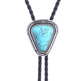 Doitby Bolo Tie for Men Women, Genunie Leather Turquoise Bolo Ties Western Cowboy Necklace Bola Tie Costume Accessories for Men Women