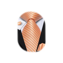 Hi-Tie Light Orange Striped Tie Sets Wedding Silk Necktie Pocket Square Cuff-links Sets Wedding Business Holiday