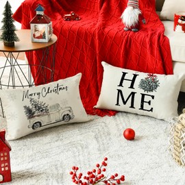 Artoid Mode Truck Trees Christmas Cushion Covers Set of 2 30 x 50 cm Home Truck Merry Christmas Decorative Cushion Cover Couch Decoration