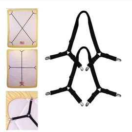 Bed Sheet Clips - Crisscross Fitted Sheet Straps for Bedding,Fitted Bed Sheet Straps Clips Holder 2pcs Black and 8 Qu