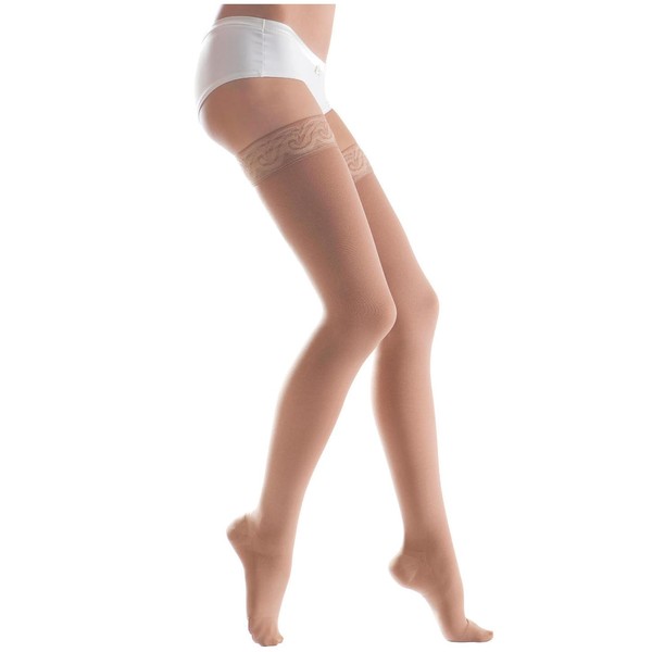 Lauma Medical, 23-32 mmHg Medical Compression Stockings Class 2 with Lace Stripes, Varicose Veins, Common Swelling in the Legs, Calves and Feet Pain, beige