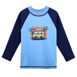 TFJH E Boys Long Sleeve Swimsuits 2PCS Rashguard Set UPF 50+ Surf Bathing Suit 3t 4t Blue Car Long 92/98