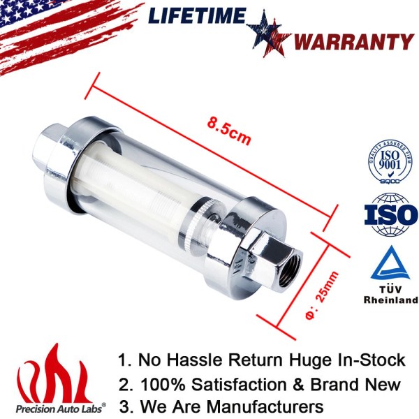 Precision Auto Labs 1/4", 5/16", 3/8" Clearview Inline Fuel Filter