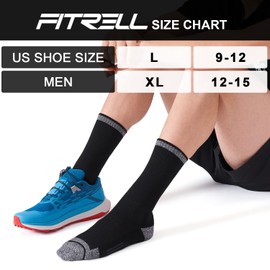 FITRELL 6 Pack Men's Athletic Crew Socks Cushioned Sport Running Moisture Wicking Work Boot Socks, Black, Large, Shoe Size 9-12