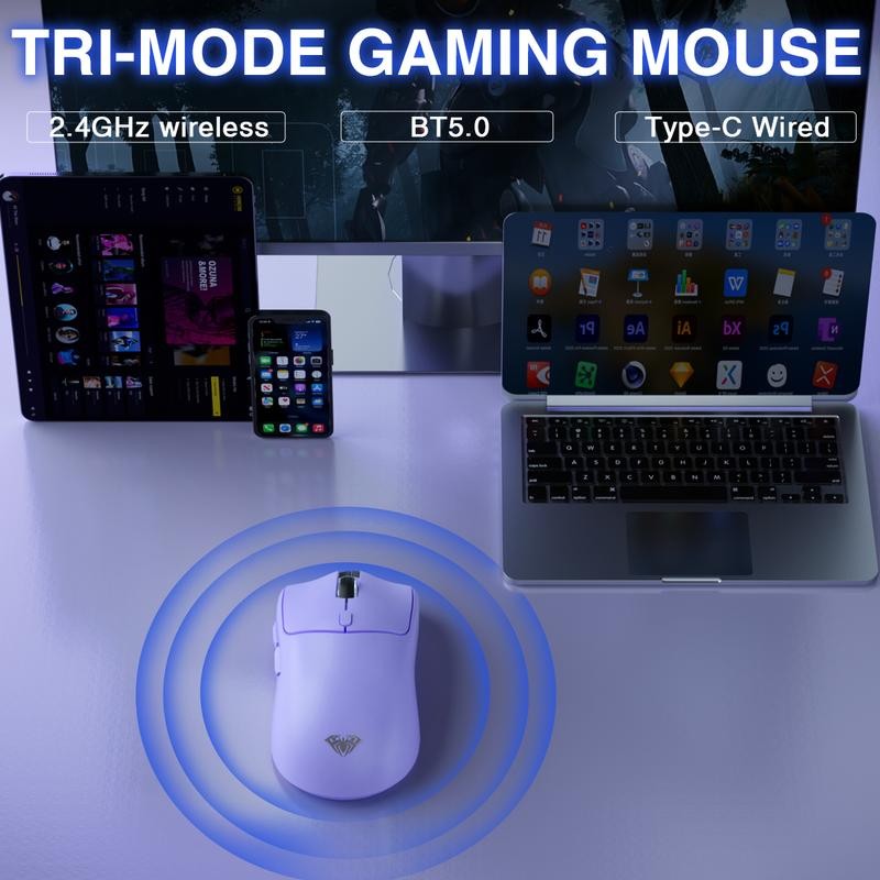 AULA SC580X Wireless Gaming Mouse, Tri-Mode 2.4G/BT5.0/USB-C, 10000 DPI Rechargeable