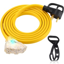 Tellegloww NEMA TT-30P to 3X 5-20R/5-15R RV Generator Adapter Cord, 30A RV Generator to 110V 15/20 A Household Outlet Distribution Adapter, 3 Prong 10 Gauge Flat RV Generator Extension Cord (10 ft)