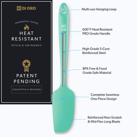DI ORO Mini Spatula - Small Spatulas Silicone Heat-Resistant up to 600°F - Silicone Kitchen Scraper for Baking & Cooking BPA Free - Mixing Spatula Dishwasher Safe - Nonstick Cookware Safe (Mint)