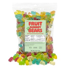 Gummy Bears Bulk Bag Dye Free Candy, Halal Gummies Fruit Flavored Gummy Bears 2.2 Pounds