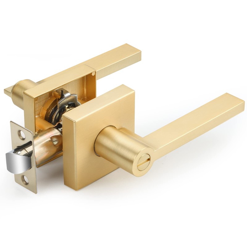 EHOMEWARE 6 Pack Door Handles, Satin Brass Door Knobs Privacy