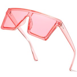aisswzber Square Oversized Sunglasses for Women and Men Fashion Flat Top Goggle Siamese Lens, Pink, Pink