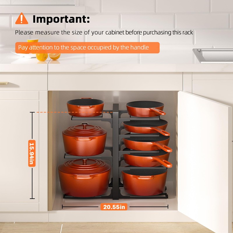 MUDEELA 8-Tier Pots and Pans Organizer under Cabinet, Adjustable Heavy