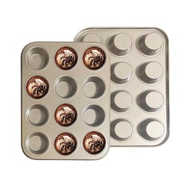 YUNYDSM Muffin Pan, Cupcake Pan, Set of 2, 12-Cup Muffin Tin, Non-Stick Bakeware, Easy to Release and Clean, Baking Molds, Muffin Tray, Molds for Homemade Cupcakes & Muffins (Gold)