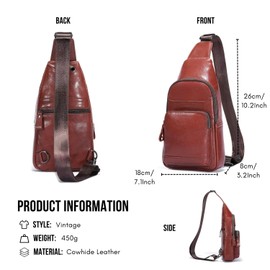 WeeDee Sling Bag Leather Shoulder Bag Chest Bag Shoulder Bag Men's Bum Bag Backpack Daypacks Water Resistant, brown