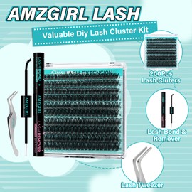 Lash Clusters Kit, Eyelash Extension Kits Diy Cluster Eyelashes Extensions with Bond and Remover Waterproof Lash Applicator Tools for Beginner 200pcs D Curl Mix8-18mm(80D,D-Mix9-16|set)
