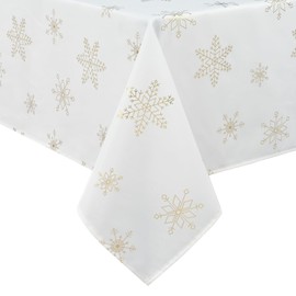 Alishomtll Christmas Tablecloth Table Cover Waterproof Table Cloth Rectangular Wipe Clean, Gold Snowflake Xmas Washable Tablecloth for Holiday Dinner Kitchen Party New Year, 51x87in/130x220cm