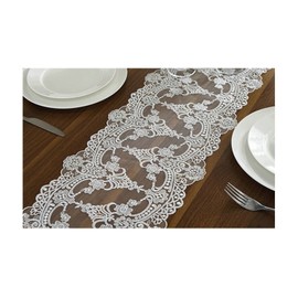 KnSam Table Runner Christmas Elegant Floral Pattern with Lace Polyester Table Runner Long Table Decoration White 26 x 120 cm