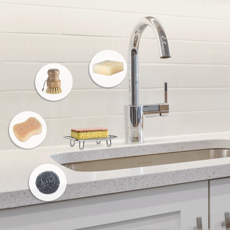 Stainless Steel Wire Bar Soap Dish, Draining Sponge Holder, Countertop