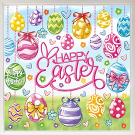 JarThenaAMCS 9 Sheets Easter Window Clings Colorful Easter Egg Window Stickers Double-Side Glass Decals for Spring Home Party Decor, 7.9 x 11.8 Inch
