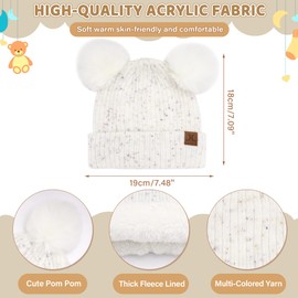 Bequemer Laden Baby Girls Boys Winter Warm Hat Loop Scarf Gloves Set, Kids Pompom Winter Hat Knitted Hat Beanie Mittens Tube Scarf for 0-4 Years Toddlers Newborn, White